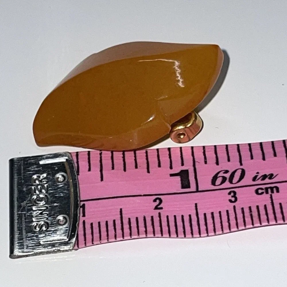 Vintage Kaliningrad USSR Natural Baltic Amber Clip On Earrings Leaf Shape Dangle